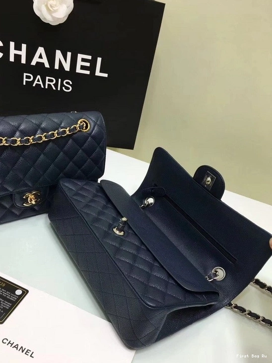 First Bag Ru 2.55 1112 CHANEL Gold Bag Flap Hardware with Calfskin royalblue Large Leather 0824